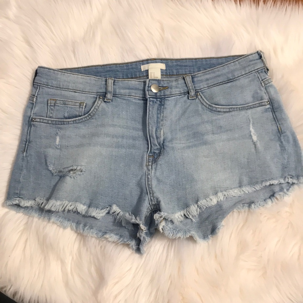 H&M Light Blue Frayed Bottom Jean Shorts